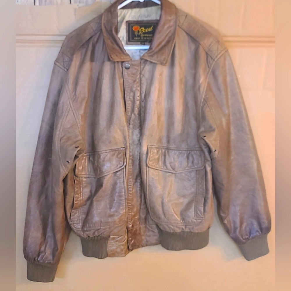 Vintage Reed brown leather jacket with map of France inlay